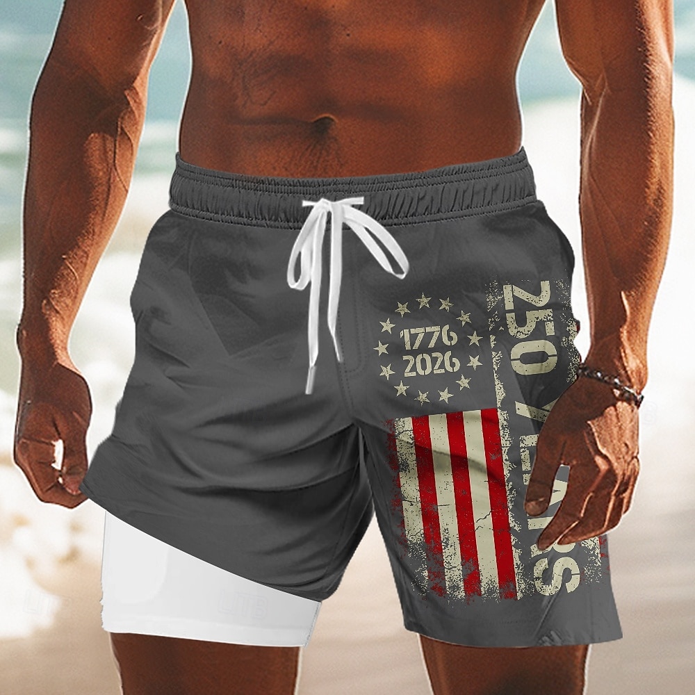Per uomo 4 luglio, 250° anniversario degli Stati Uniti Bandiera degli Stati Uniti 1776 Pantaloncini foderati Pantaloncini da bagno 2 in 1 Pantaloncini da mare Misura del girovita medio Patriotico del 2026 a $22.99 –P6