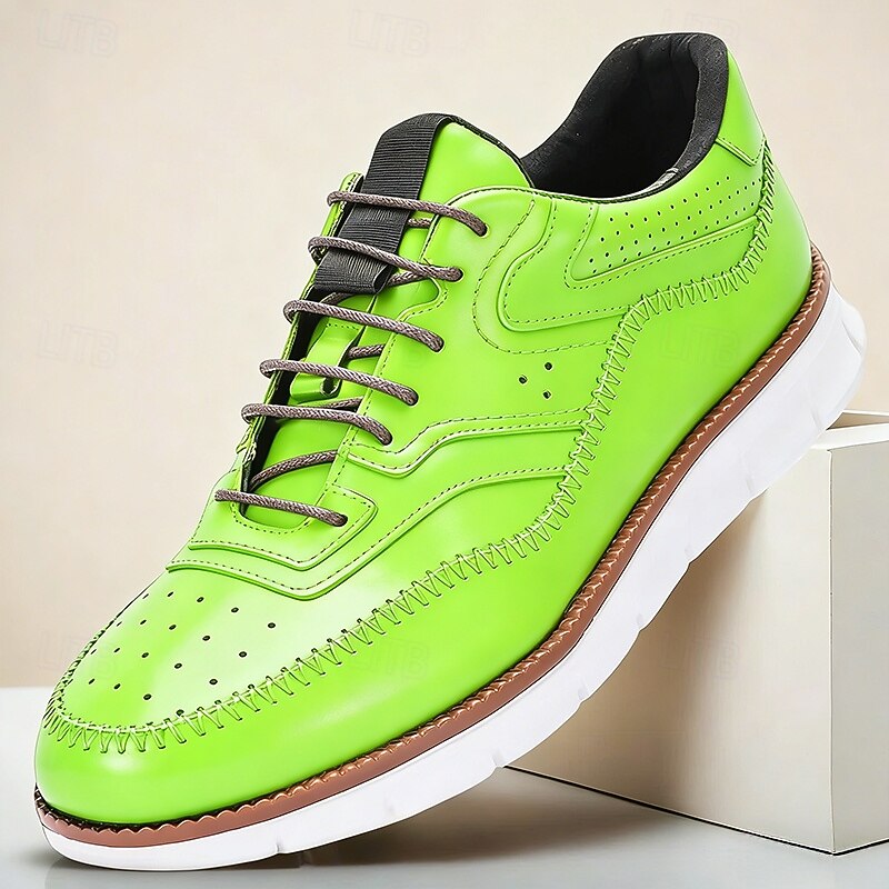 Grüne Herren-Sneaker aus echtem Leder – atmungsaktives Wingtip-Design, elegante Freizeitschuhe, geeignet für Büro, Party und Alltag 2026 - $84.99 –P2