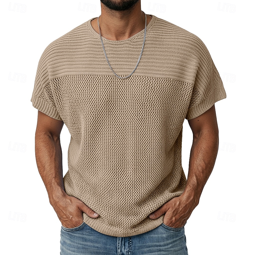 Herren Strick-T-Shirt T-Shirt Kurzarm Kurze Ärmel Rundhalsausschnitt Sommer Einfach Strickware Mode Täglich Ausgehöhlt Lässig Outdoor Streetwear Weiß Top T-Shirt für Herren 2026 - $25.99 –P5