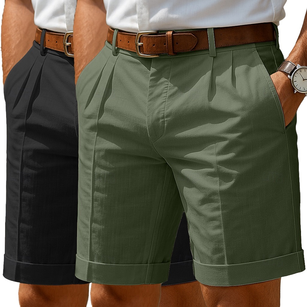 Herr Shorts Linne Shorts Klänning Shorts Sommarshorts Beach Shorts Ficka Elastisk midja Rakt ben Slät Komfort Andningsfunktion Knelängd Ledigt Dagligen Helgdag Mode Affär Vit + Grön Vit + khaki 2026 - $37.99 –P9