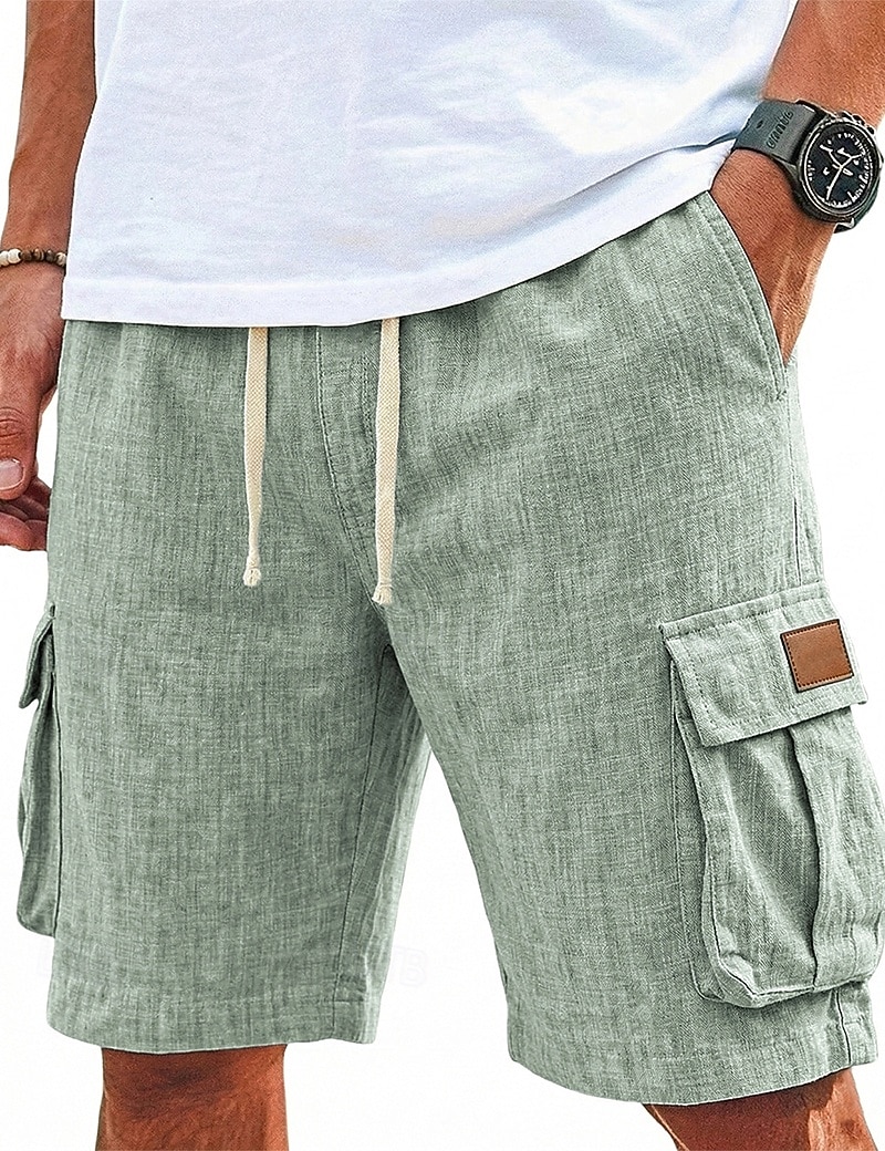Herren Shorts Leinenshorts Sommershorts Strandshorts Kordelzug Elastischer Bund Mehrere Taschen Einfach Komfort Atmungsaktiv Knielang Täglich Outdoor Ferien Urlaub Mode Schwarz Grün Unelastisch 2026 - $24.99 –P3