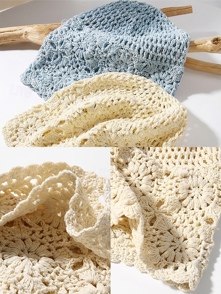 Женская вязаная шапка-бини в стиле бохо с цветочным принтом, из хлопковой смеси, разных цветов, для повседневной носки, путешествий, отдыха и пляжного курорта. 2026 - $14.99 –P12