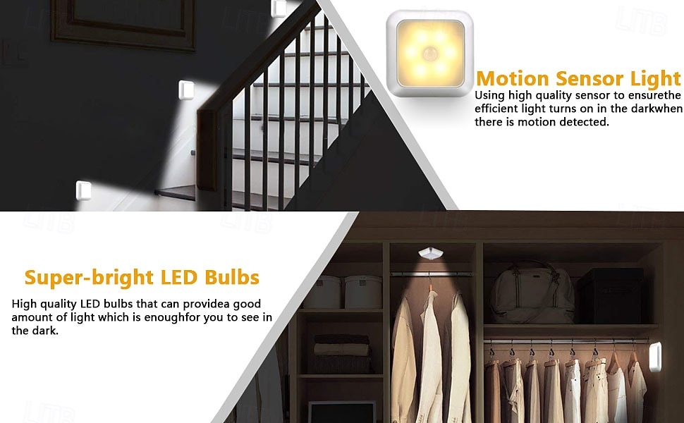 8 Pcs Smart Motion Sensor Night Lights, 6 LEDs, Magnetic Clip-On, No Wiring Needed, ABS LED Lamps for Indoor Use – Bedroom, Hallway, Staircase, Entryway, Cabinet, Kitchen, 8x8cm, AAA Battery Powered 2026 - $89.99 –P4