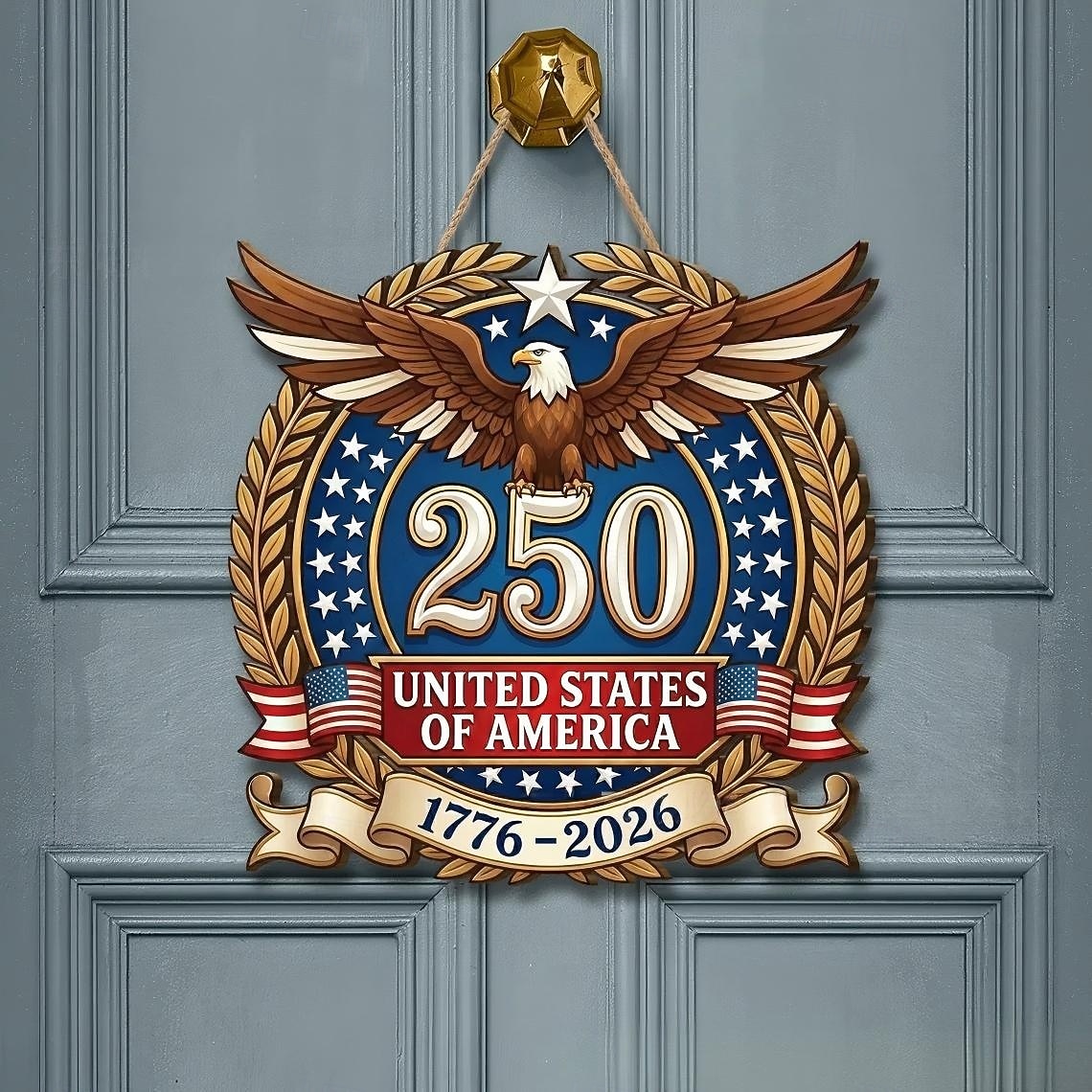 Panneau en bois commémoratif du 250e anniversaire des États-Unis, décoration de porte patriotique pour la fête de l'indépendance, plaque murale style ferme avec drapeau américain, décoration de porche de 2026 ? $13.99 –P4