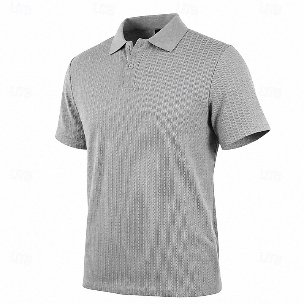 Herren Zopfstrick-Poloshirt Textur Geschäft Urlaub Revers Kurzarm Mode Modern Einfach Knöpfe Atmungsaktiv Sommer Frühling Schwarz Weiß Wein Marineblau Grün Khaki Zopfstrick-Poloshirt 2026 - $21.99 –P11