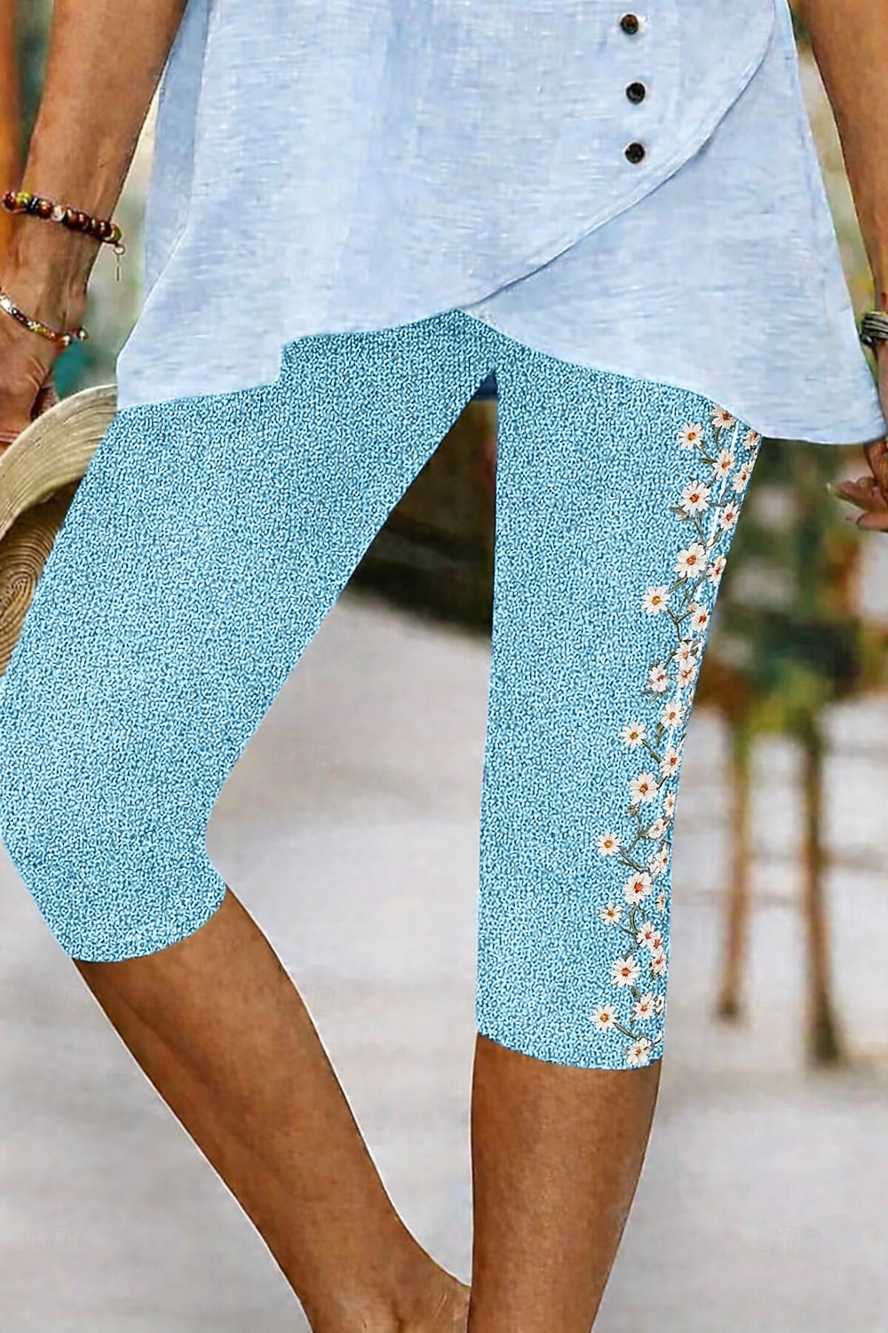 Damskie Spodnie capri Typu Chino Getry Urlop Zabytkowe Moda miejska Długość do łydki Wysoka talia Kwiaty Graficzny Drukowanie Komfort Miękka Wygodny Elastyczny Codzienny Na zewnątrz Urlop Niebieski 2026 - $19.99 –P3