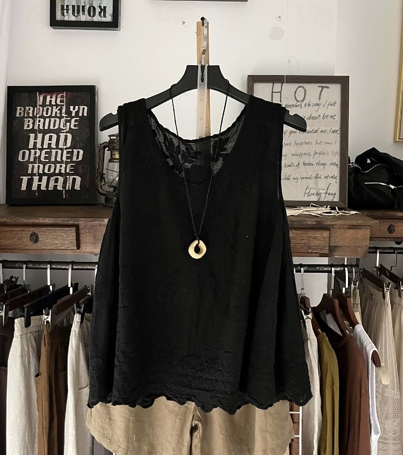 Damskie Koronkowa koszula Jednokolorowe Elegancja Bohema Urlop Bez rękawów Półgolf Długie topy Codzienny Święto Weekend Czarny Biały Rumiany róż Jasnobrązowy Khaki Lato Wiosna 2026 - $21.99 –P2