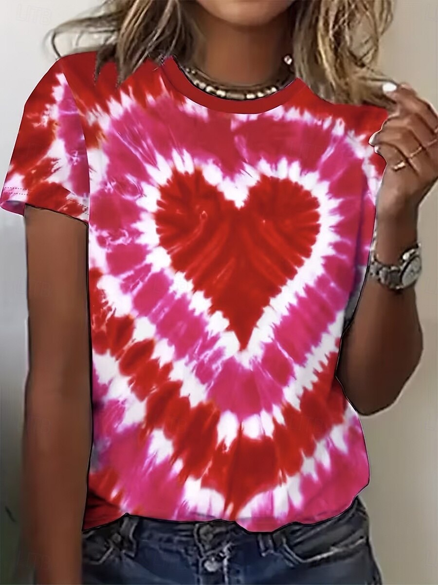 Mujer Camiseta Estampado Graphic Tie-dye Elegante Clásico Casual Manga Corta Cuello Barco Escote Redondo Tops largos Diario Rosa Rojo Morado Verde Trébol Verano Primavera 2026 - $22.99 –P3