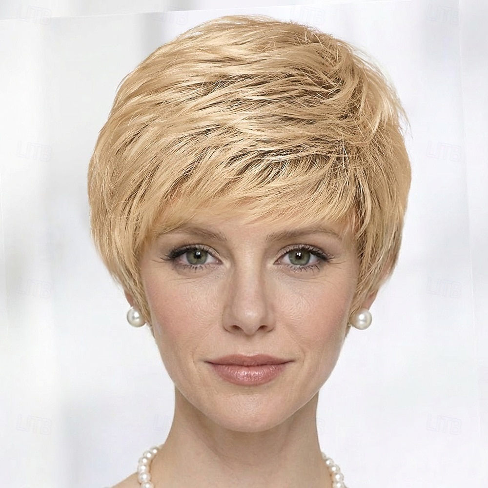Peruca curta e elegante para mulheres - corte pixie loiro suave com camadas delicadas de 2026 por $32.99 –P1
