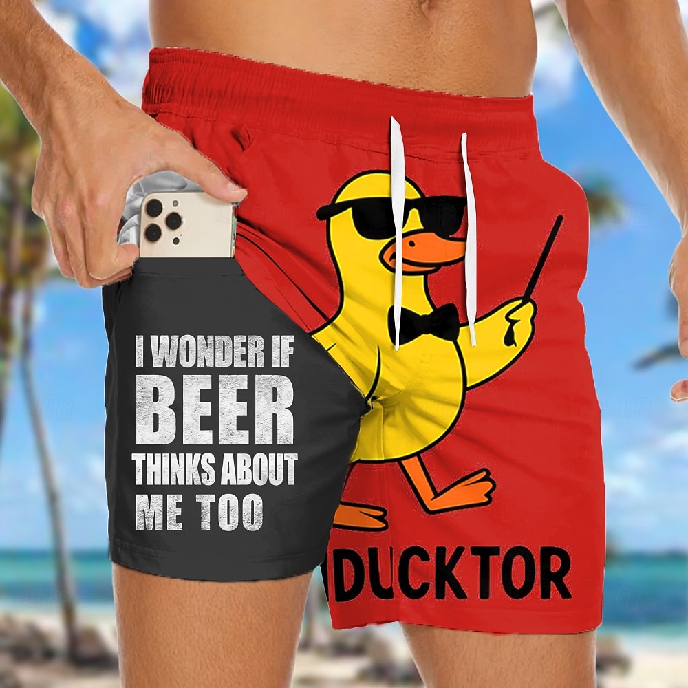 Homme Canard Argot drôle animaux de dessin animé Short doublé Short de bain 2 en 1 Shorts de bain Taille Moyenne Hawaïen Vacances à la Plage Poches Latérales Avec doublure de compression Taille de 2026 ? $22.99 –P3