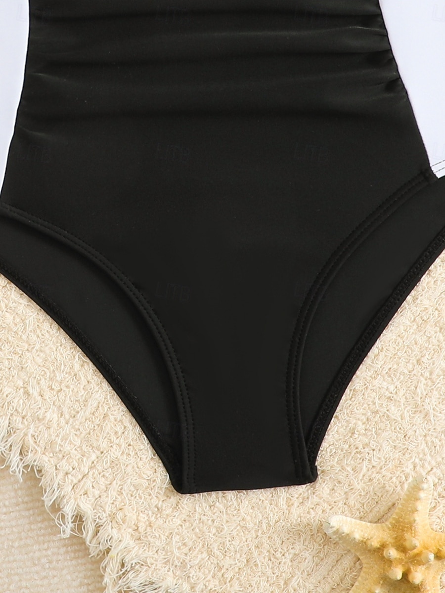 Kids Girls' Swimsuit Outdoor Beach Color Block Vacation Fashion Patchwork Bathing Suits 4 years+ Summer Blue Black 2026 - $18.99 –P12
