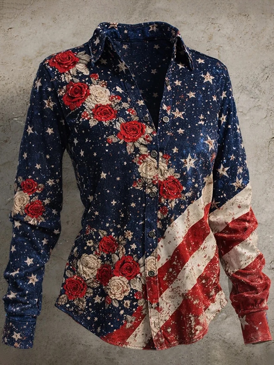 Jour de l'Indépendance Américaine Femmes Chemise Chemisier Patchwork Boutons Imprimé Graphique Drapeau ancien Élégant Occasionnel manche longue Col de chemise Hauts Réguliers Quotidien Bleu Rouge Ét de 2026 ? $32.99 –P2