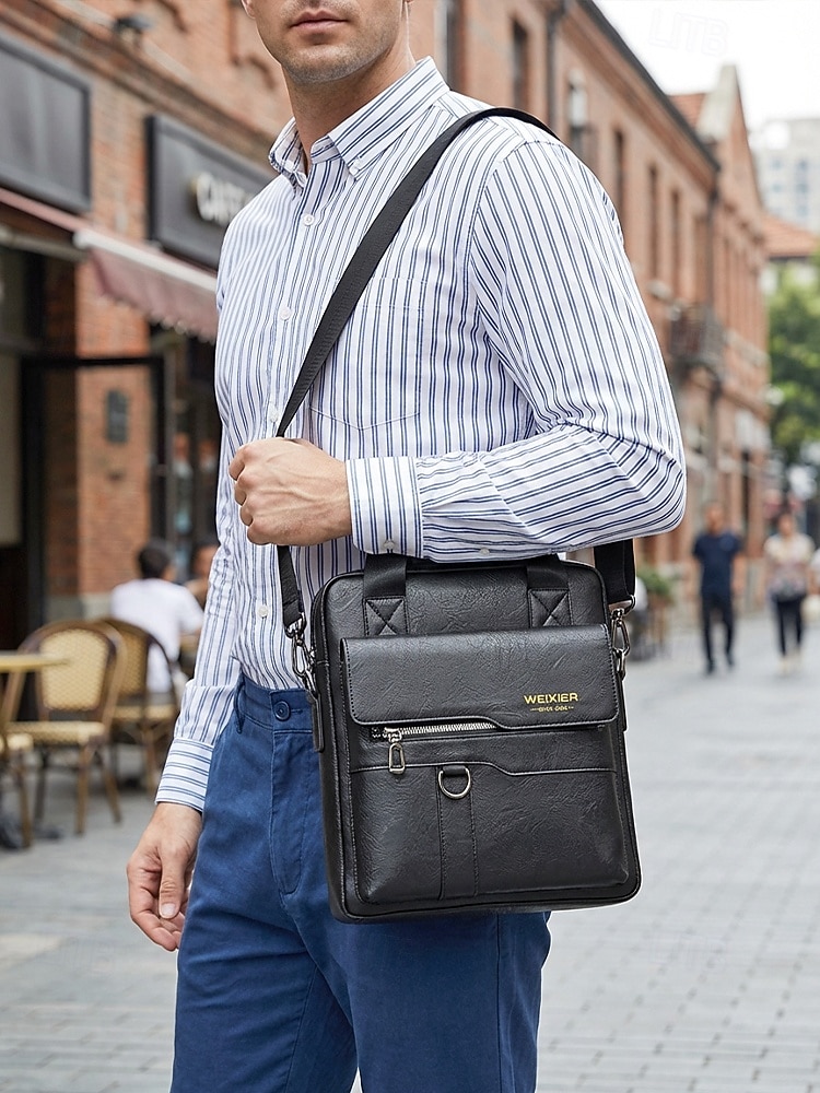 ανδρική τσάντα ώμου από τεχνητό δέρμα σε πολλά χρώματα, μεγάλης χωρητικότητας, με πολλές τσέπες και χιαστί τσαντάκι για καθημερινή χρήση, εργασία, μετακινήσεις και ταξίδια 2026 - $29.99 –P4