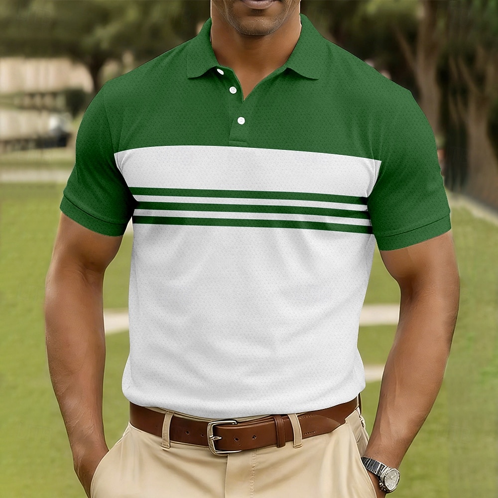 Homme Rayé Polo Manche Courte Polos Chemises à Col Occasionnel Athleisure Boutons Printemps & Été Bleu Blanche bleu marine de 2026 ? $22.99 –P3