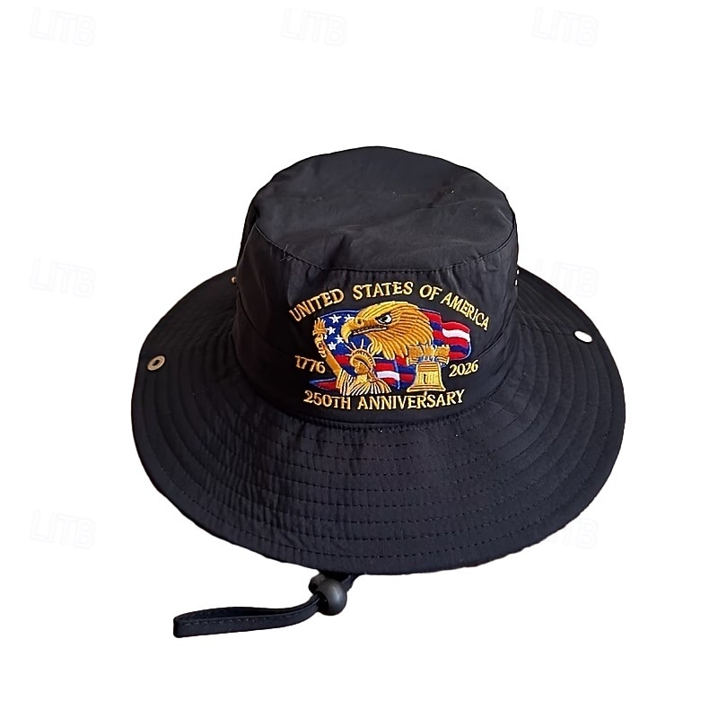 Vyšívaný rybářský klobouk k 250. výročí USA, americký kbelík k 250. výročí, 1776-2026, skládací vlastenecké sluneční klobouky pro muže i ženy, prodyšné a univerzální pro všechna roční období. 2026 - $21.99 –P12