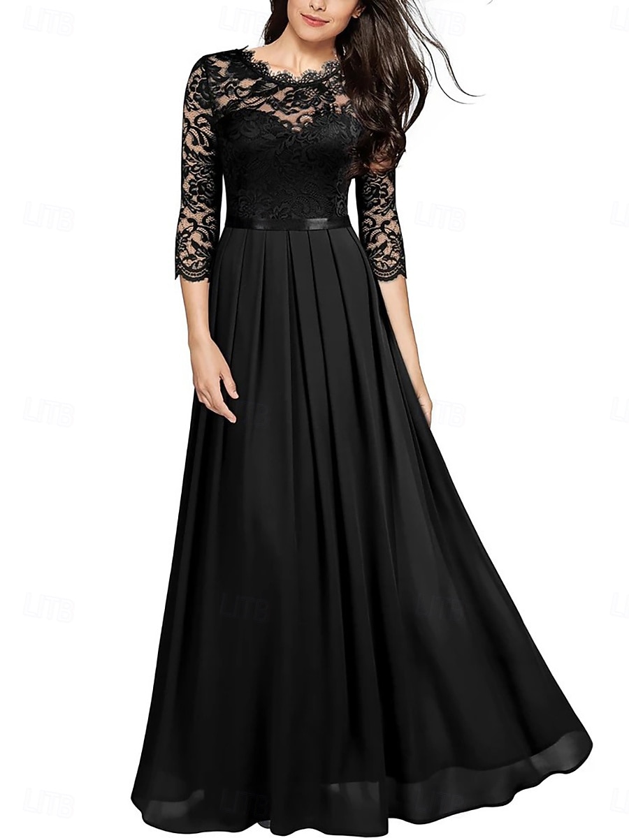 Damen Maxikleid Partykleid Cocktailkleid Elegant Mode Modern Abendgesellschaft Party Hochzeit Normale Passform Einfach Dreiviertelarm Rundhalsausschnitt Schwarz Wein Grün Dunkelblau Sommer Frühling 2026 - $35.99 –P5