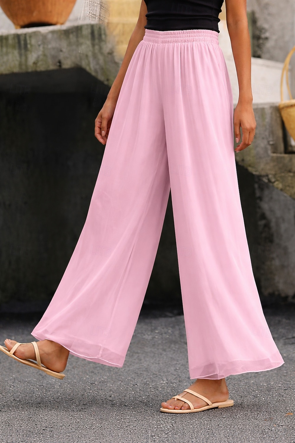 Damen Weites Bein Hosen Hose Urlaub Streetwear Leicht Volle Länge Hohe Taille Einfach Elastischer Bund Hoher Schnitt Atmungsaktivität Bequem Mikroelastisch Outdoor Ferien Alltagskleidung Schwarz Wei 2026 - $14.99 –P3