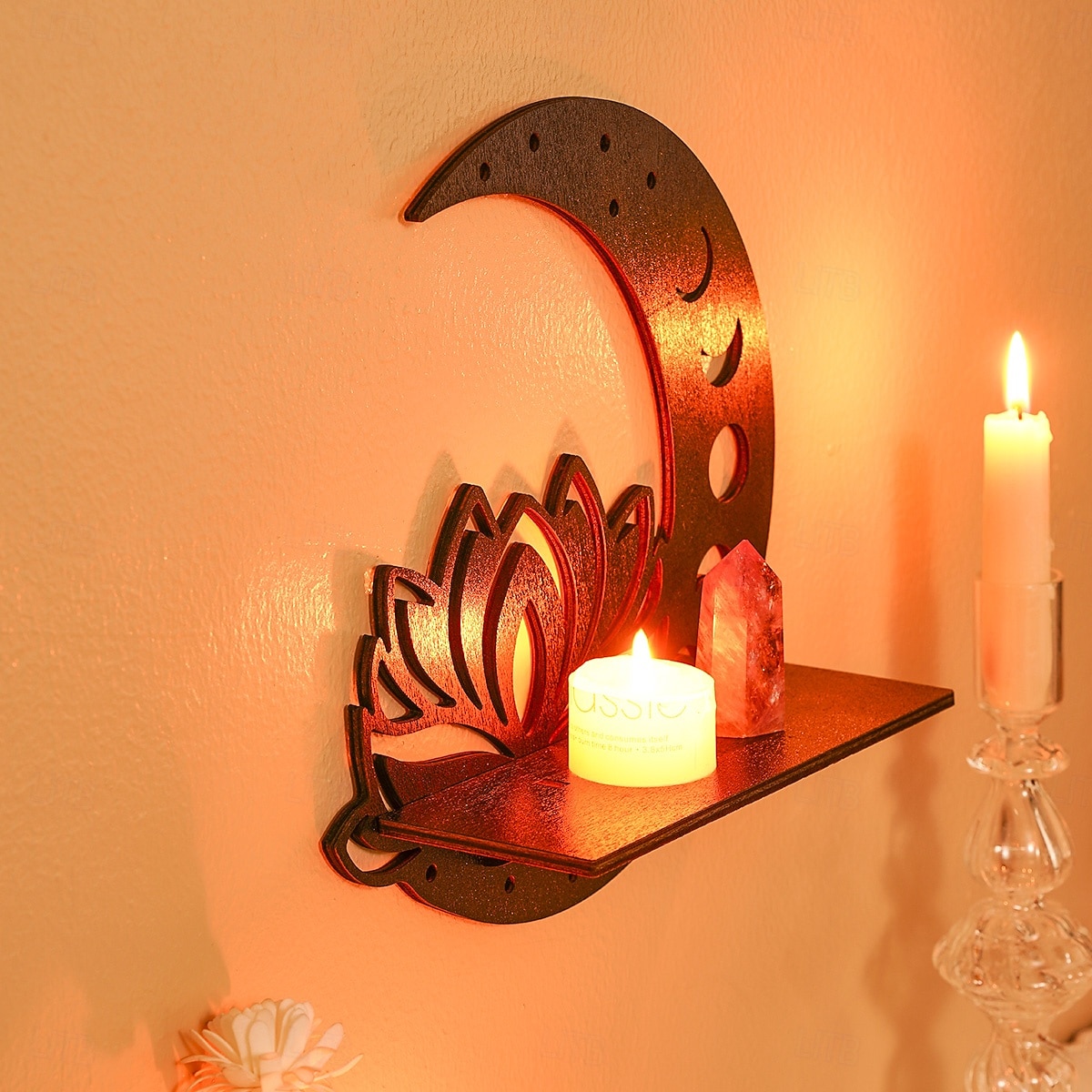 Prateleira decorativa de madeira em formato de lótus vazado, para montagem DIY, prateleira flutuante, ideal para decoração de parede em quartos, despensas e para guardar pequenos objetos. de 2026 por $17.49 –P8