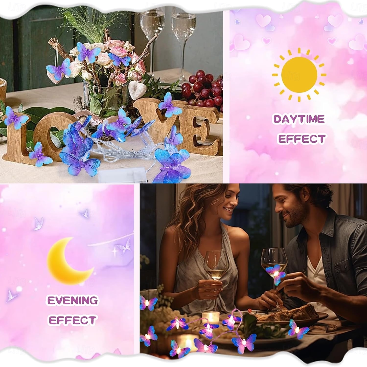 LED-Lichterkette mit Schmetterlingsmotiven, batteriebetrieben, lila Schmetterlingslichter für Zuhause, Schlafzimmer, drinnen und draußen, Garten, Hochzeit, Party, Urlaub, Sommerdekoration 2026 - $16.49 –P1