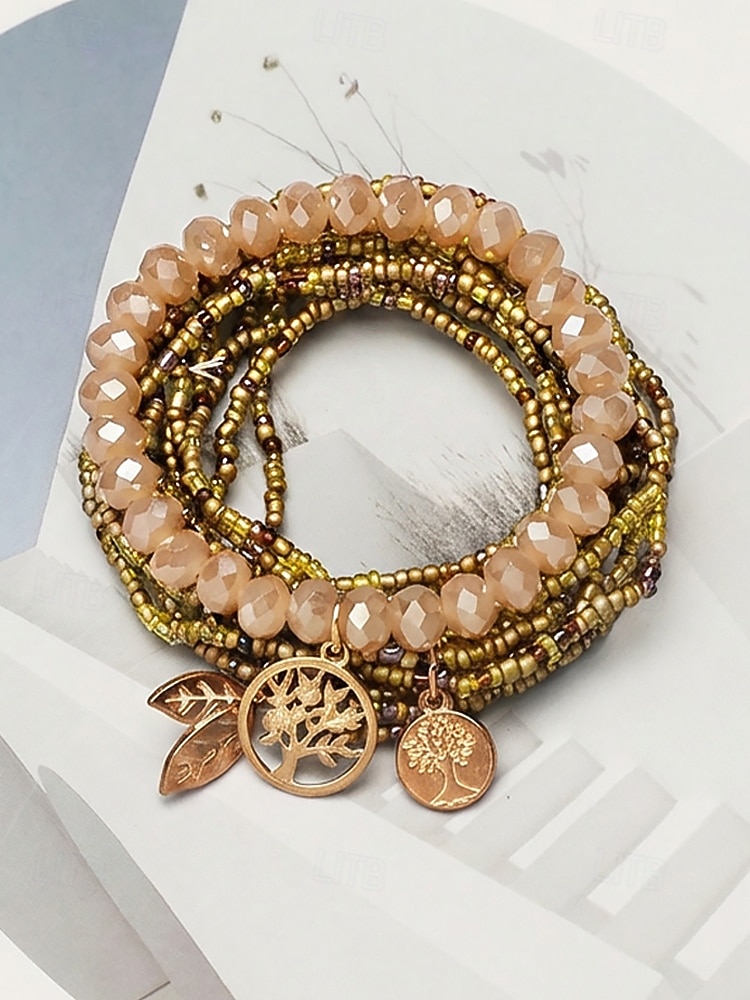 Women's Bohemian Tree of Life Beaded Bracelet – Alloy & Multi-Colored Beads, Perfect for Casual Wear & Beach Vacation Style 2026 - $9.99 –P10