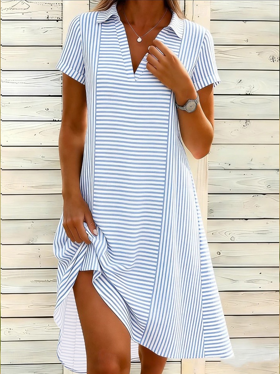 Damen Minikleid Sommerkleid Urlaub Lässig Boho Täglich Strand Lässiger Schnitt Grafik Tupfen Kurzarm V Ausschnitt Revers Rosa Himmelblau Grün Grau Sommer Frühling 2026 - $29.99 –P1