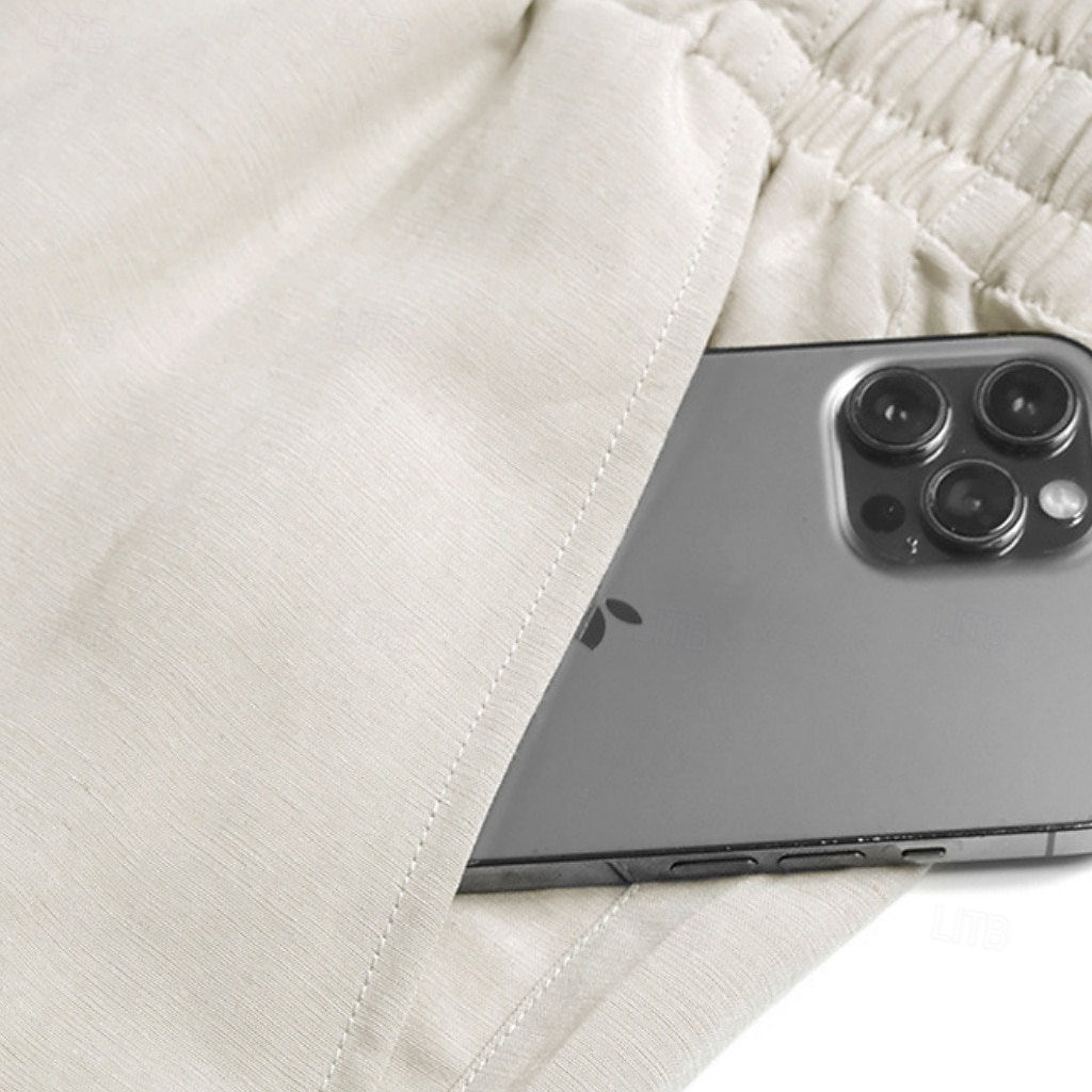 Men's Tencel Linen Pants Trousers Summer Pants Beach Pants Drawstring Pocket Elastic Waist Plain Comfort Breathable Full Length Daily Outdoor Beach Vacation Fashion Black White Inelastic 2026 - $31.99 –P10