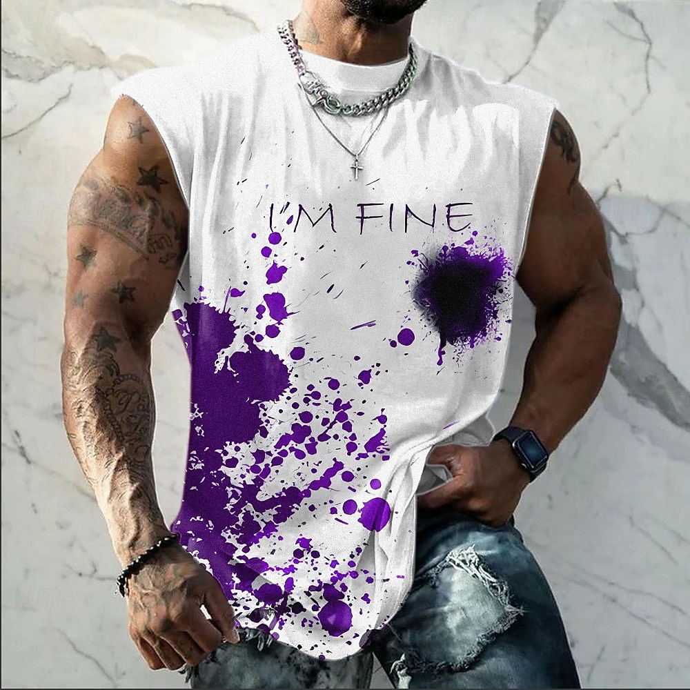 Herr-t-shirt med "jag mår bra", blodigt stänk, rolig mörk humor, ärmlös t-shirt med heltäckande tryck, skräckgrafik, muskeltröja, designerkläder, s m l xl xxl xxxl 2026 - $17.99 –P4