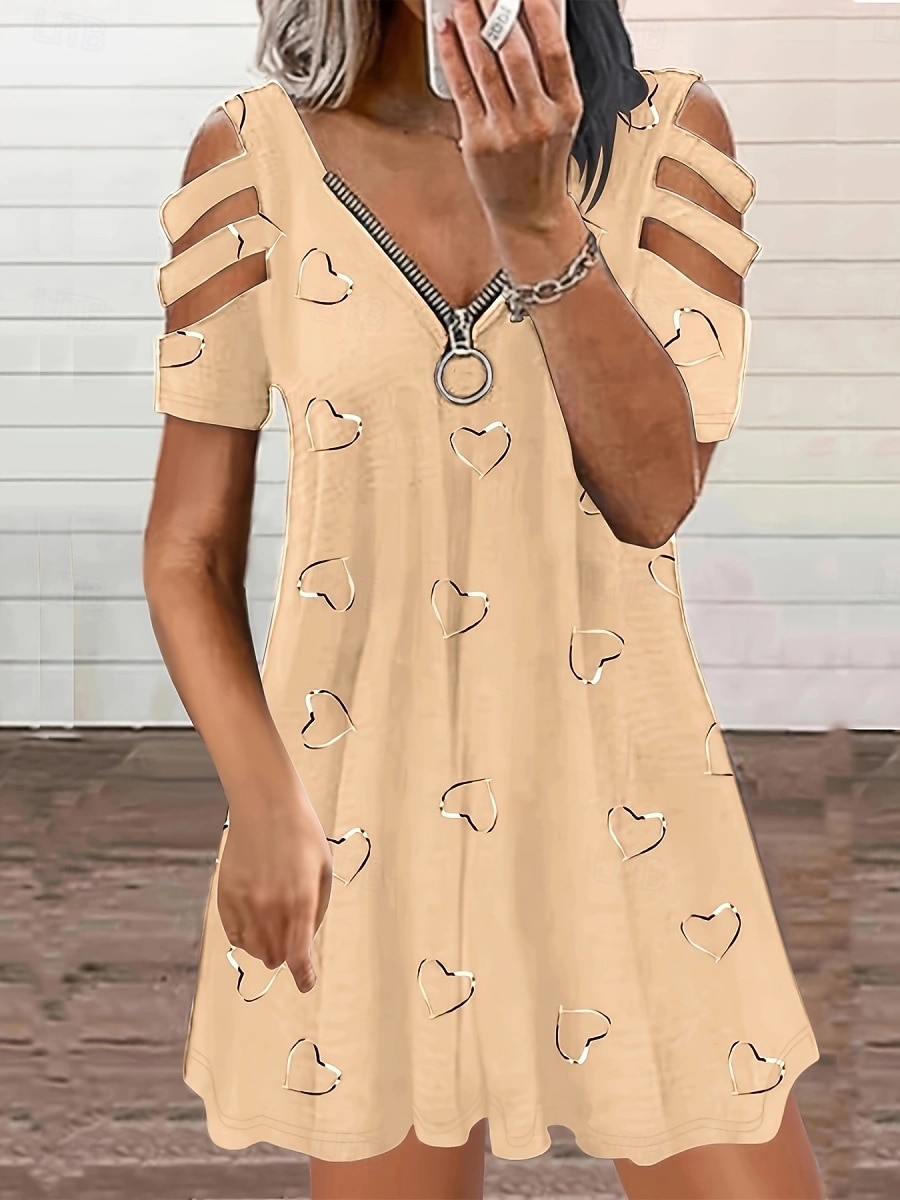 Women's Mini Dress Casual Dress Print Dress Elegant Fashion Modern Outdoor Vacation Going out Loose Fit Heart Short Sleeve V Neck Blue White Purple Green Summer Spring 2026 - $16.49 –P7