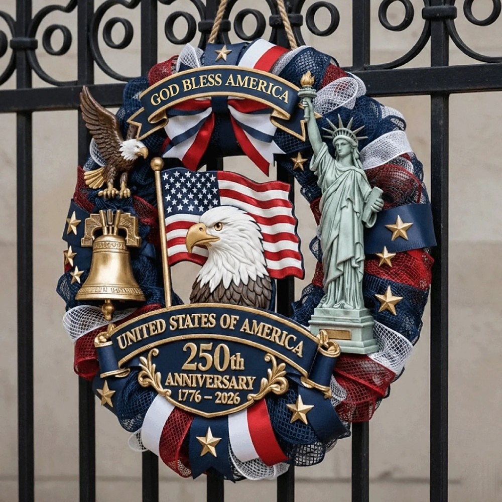 Dřevěná cedule s vlasteneckou cedulí na dveře k 250. výročí USA, dekorace na dveře ke Dni nezávislosti s orlem, Zvonem svobody a Sochou svobody, dekorace na vchodové dveře ke 4. červenci 1776–2026 2026 - $21.99 –P4
