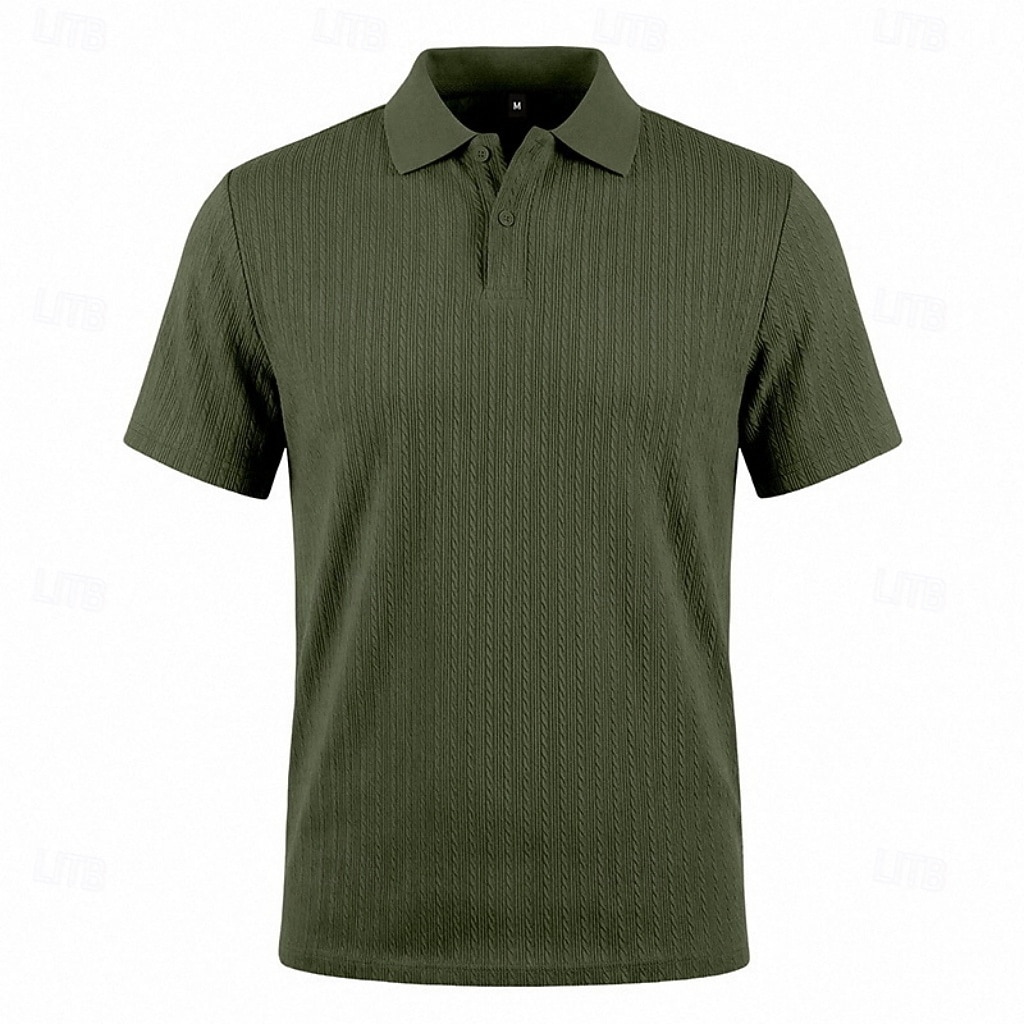 Herren Zopfstrick-Poloshirt Textur Geschäft Urlaub Revers Kurzarm Mode Modern Einfach Knöpfe Atmungsaktiv Sommer Frühling Schwarz Weiß Wein Marineblau Grün Khaki Zopfstrick-Poloshirt 2026 - $21.99 –P16