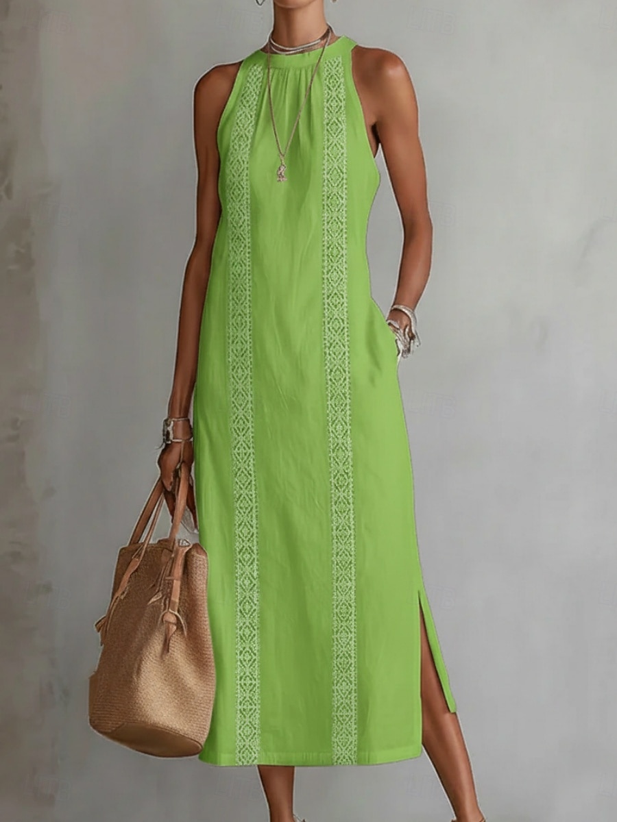 Per donna Abito Midi Abiti effetto lino Abito Estivo Casual Quotidiano Vestibilità comoda Semplice Senza Maniche All'americana Blu Nero Bianco Giallo Estate del 2026 a $33.99 –P6