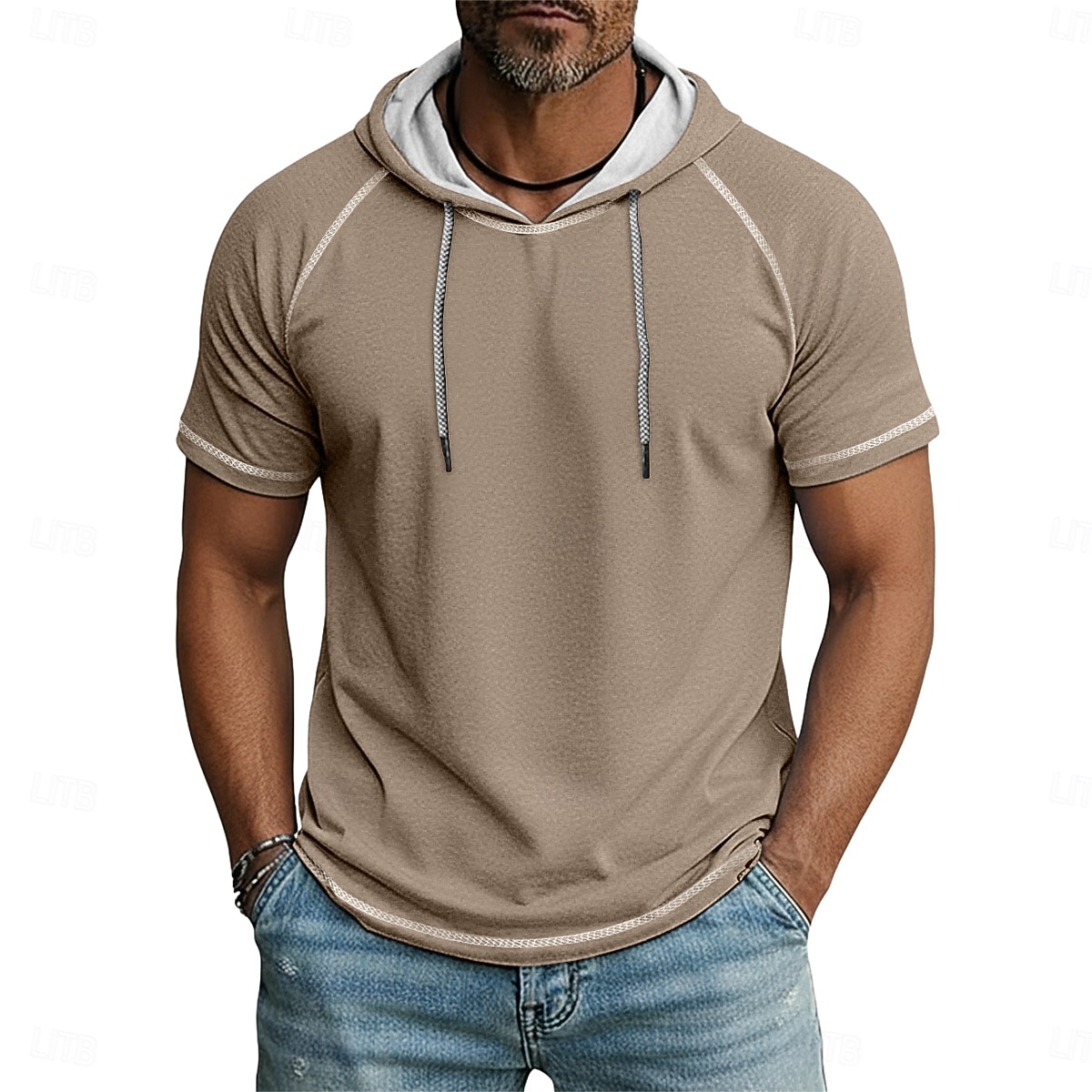 Муж. Футболка Толстовка С короткими рукавами Короткие рукава Толстовка с капюшоном Лето Весна Все сезоны Сплошной цвет Мода Оригинальный рисунок Спортивные Классический Капюшон Рукав «реглан» 2026 - $20.99 –P6