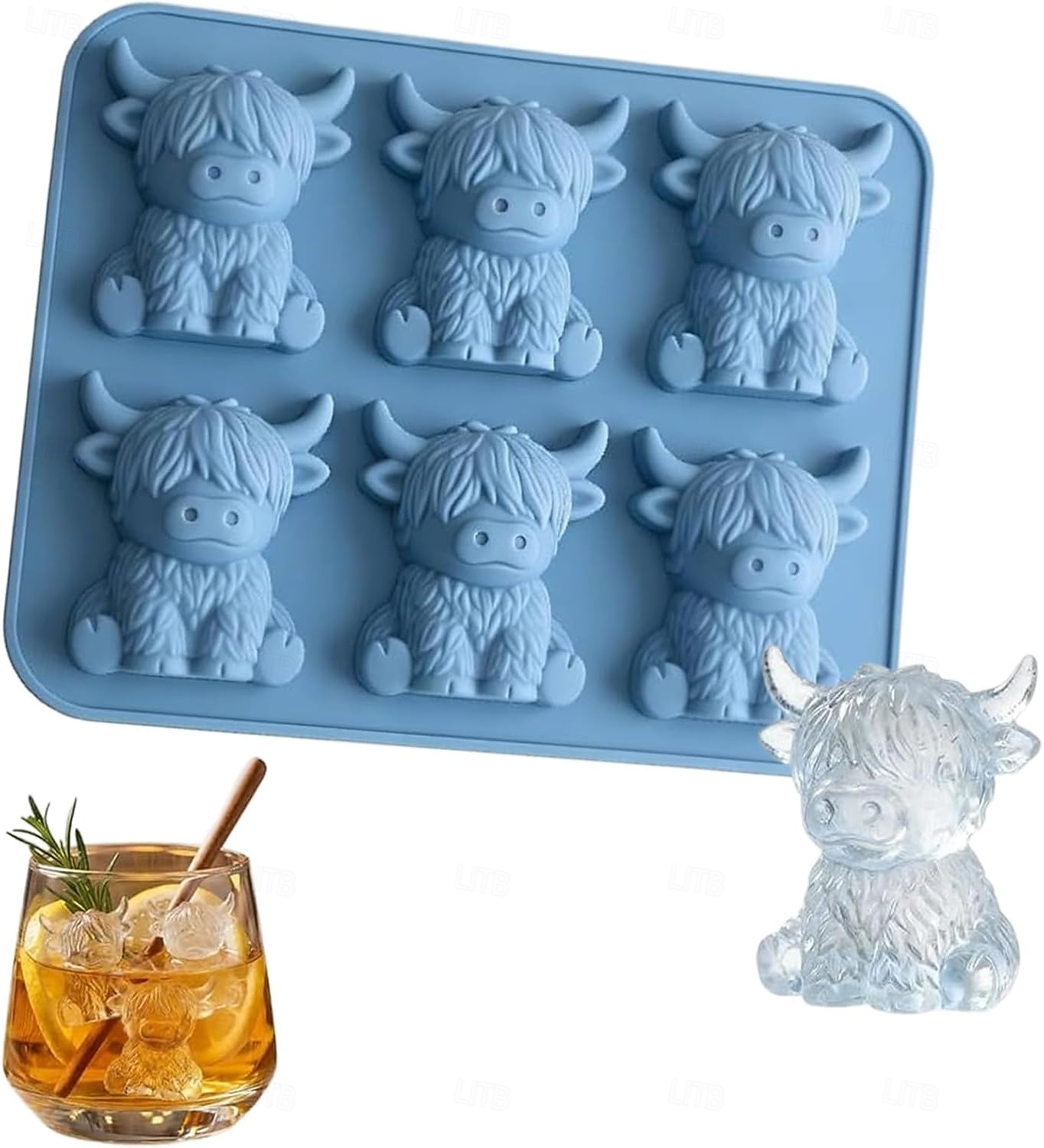 Moule à glaçons mini vache des Highlands, bac à glaçons 3D mignon en silicone pour whisky et cocktails &machine à glaçons réutilisable en forme d'animal pour boissons, accessoires de bar, café glacé de 2026 ? $9.99 –P2