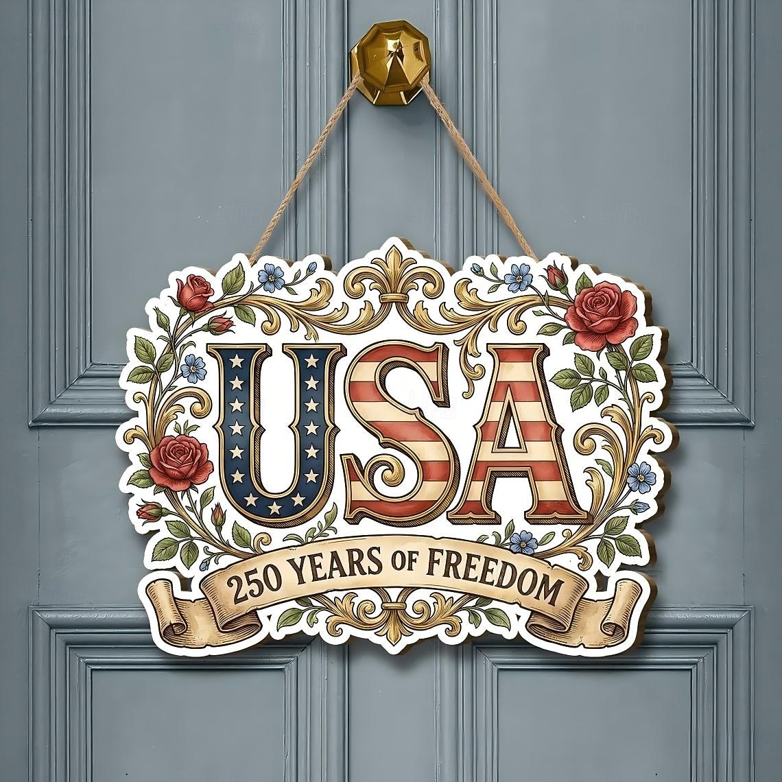 Panneau en bois commémoratif du 250e anniversaire des États-Unis, décoration de porte patriotique pour la fête de l'indépendance, plaque murale style ferme avec drapeau américain, décoration de porche de 2026 ? $13.99 –P2