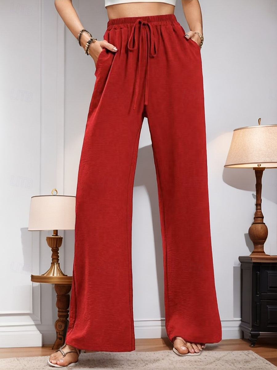 Damen Weites Bein Chinos Urlaub Streetwear Lässig Volle Länge Mittlere Taillenlinie Einfach Kordelzug Tasche Elastischer Bund Bequem Atmungsaktiv Mikroelastisch Täglich Outdoor Streetwear Rote Blau 2026 - $22.99 –P2