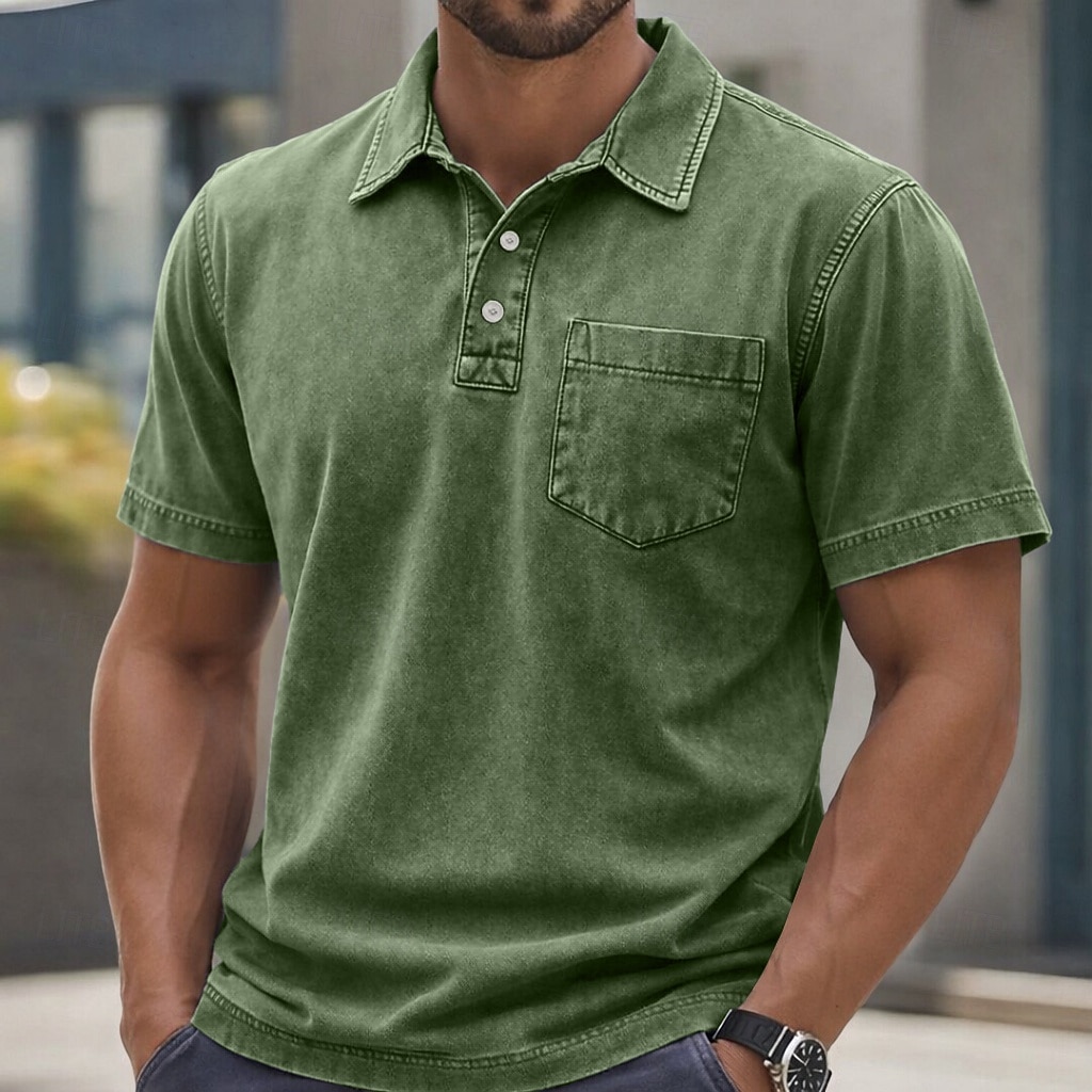 T-shirt da Uomo SoftFade™ 100% Cotone con Effetto Lavaggio Acerbo Maglietta Golf Casual per Vacanze Colletto Polo a Coste Manica Corta Moda Base Piana Vintage Distressed Estate Primavera Vestibilità del 2026 a $31.99 –P7