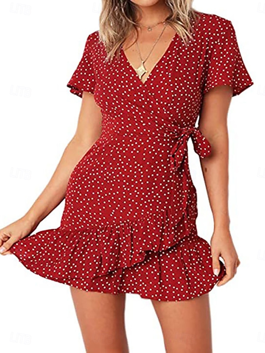 Mujer Mini vestido Vestido informal Vestido Estampado Elegante Moda Moderno Exterior Vacaciones Noche Ajuste regular A Lunares Manga Corta Escote en Pico Negro Rojo Azul Oscuro Verano Primavera Otoño 2026 - $19.99 –P1