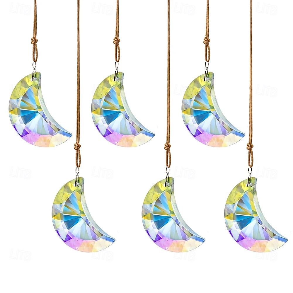 2026年 1/6個 50mm レインボームーンクリスタルサンキャッチャープリズムペンダント 家庭、オフィス、庭の装飾用工芸品 レインボーメーカー ウィンドウペンダント  コレクション – $9.99 –P8