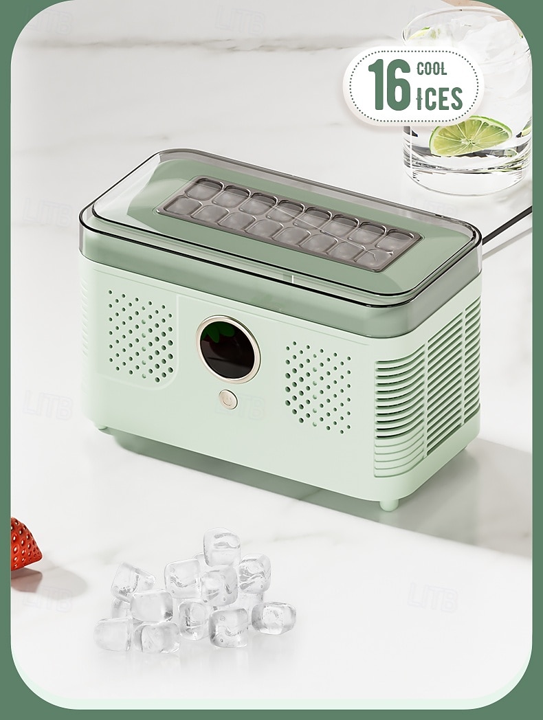 Mini ijsmachine voor op het bureau, draagbare ijsmachine voor thuis, kantoor of camper, maakt ijs in 10-15 minuten, compacte kleine ijsmachine met 12/16 ijsblokjes per cyclus. 2026 - $146.99 –P3