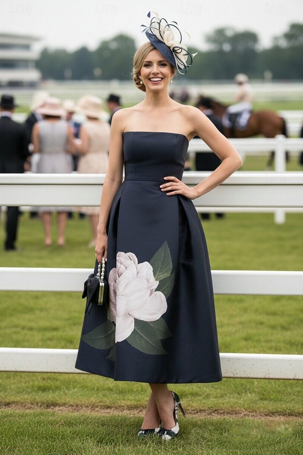 A-Line Ankle Length Cocktail Dress Derby Dress Mother of the Bride Dress  Sleeveless Strapless Elegant Vintage Wedding Guest Kentucky Derby Satin  with Floral Print 2026 - GBP 153