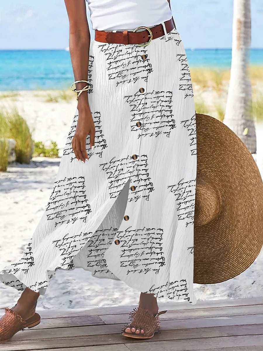 בגדי ריקוד נשים חצאית לחופשה אופנתי יום יומי מקסי מותניים גבוהים חצאיות פרחוני אותיות דפוס קשיח יומי רחוב לבן צהוב ורוד מסמיק קיץ פוליאסטר 2026 - $25.99 –P9