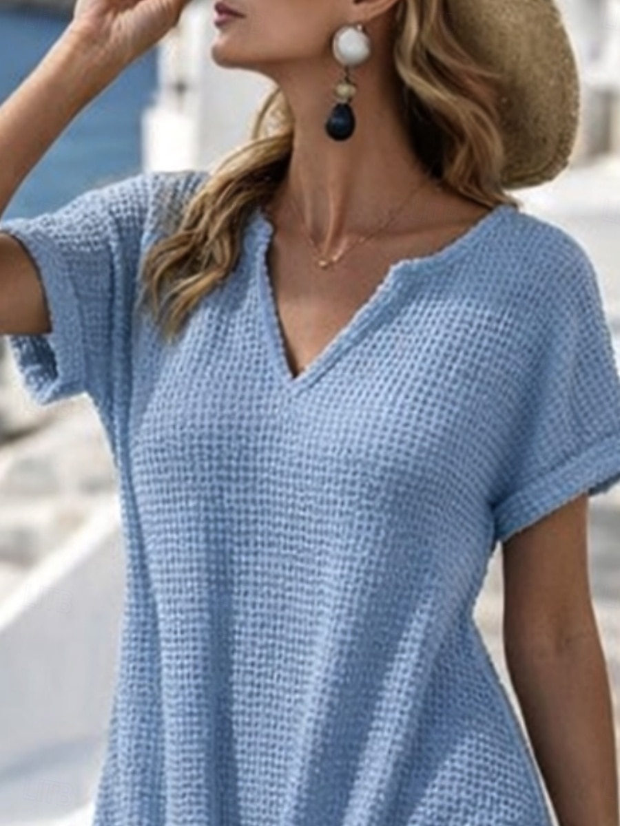 Women's Mini Dress T Shirt Dress Tee Dress Summer Dress Casual Daily Loose Fit Plain Short Sleeve V Neck Blue Black Light Brown Army Green Summer 2026 - $28.99 –P5