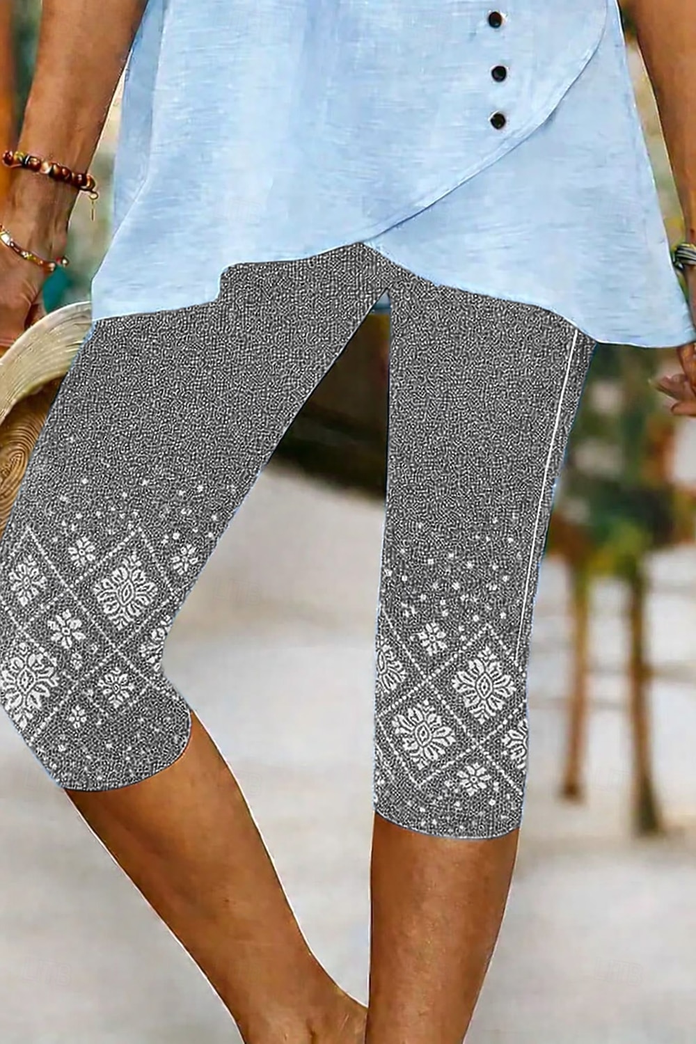 Mujer Pantalones Capri Chinos Polainas Vacaciones Vintage Ropa de calle Medio corto Alta cintura Floral Graphic Estampado Comodidad Suave Cómodo Elástico Diario Exterior Vacaciones Azul Piscina Negro 2026 - $19.99 –P5