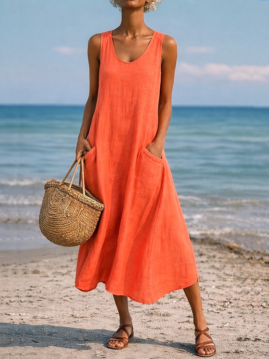 Mujer Vestido maxi Vestido de cambio Vestido de verano Casual Diario Holgado Plano Sin Mangas Cuello Barco Azul Piscina Negro Blanco Verde Claro Verano Primavera Otoño 2026 - $9.99 –P5