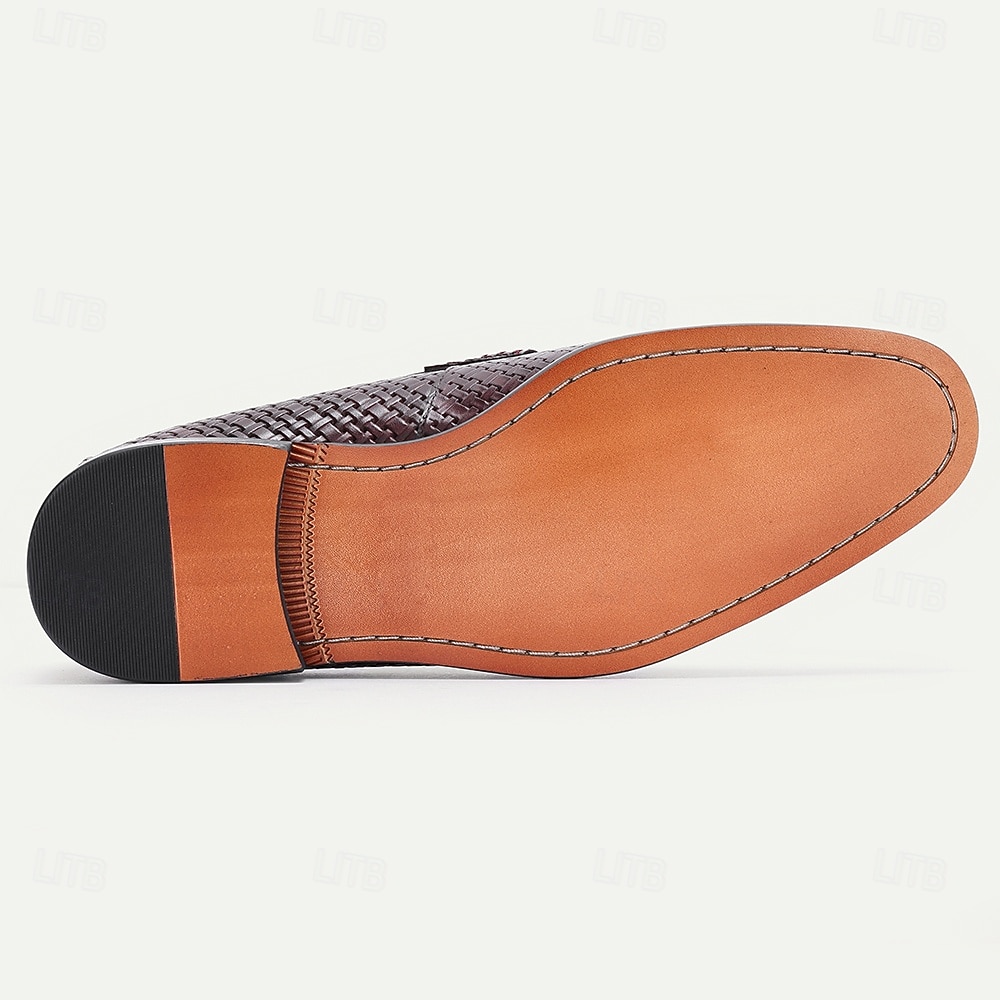 Herrloafers i premiumläder – äkta kohud, vävd textur, slip-on-komfort, elegant formell stil, perfekt för bröllop, kontor, fester och speciella tillfällen 2026 - $109.99 –P6