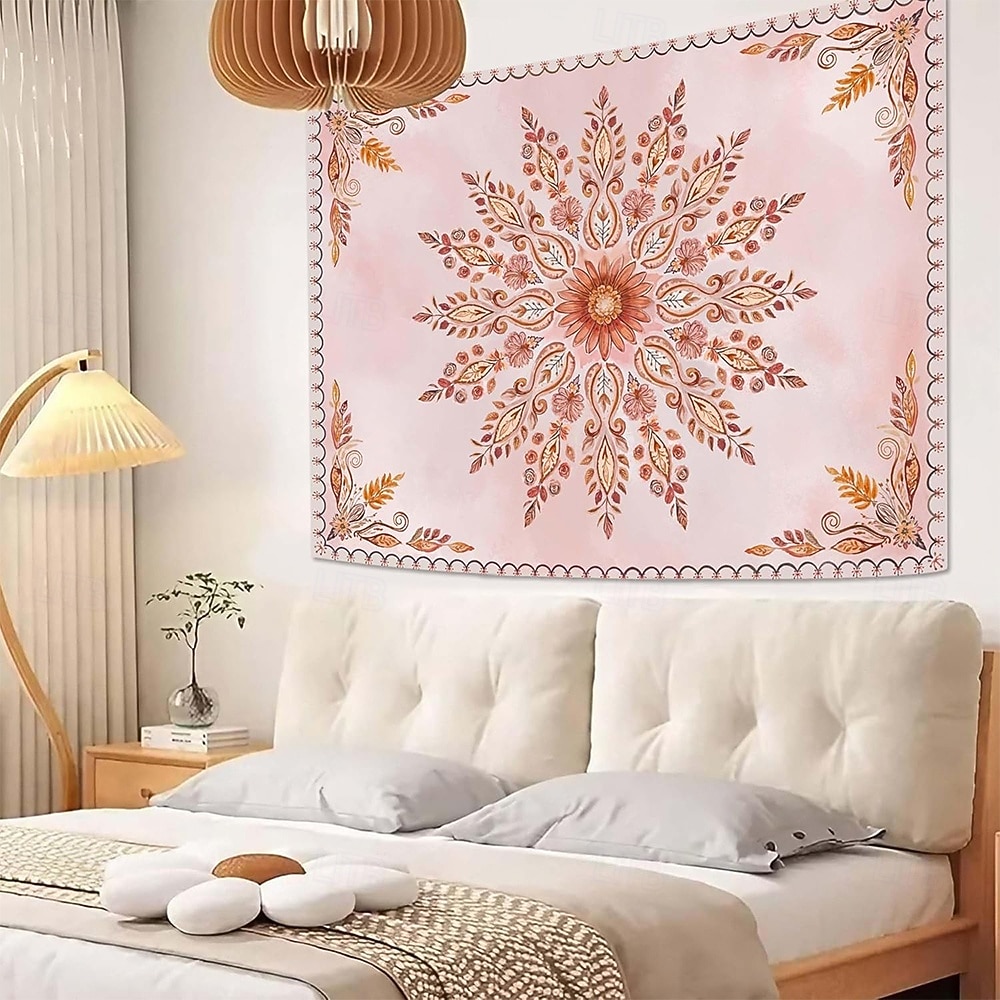 Pink Floral Mandala Soft Orange Botanical Wall Tapestry Intricate Circular Pattern Leaves Vines Watercolor Art Wall Hanging for Bedroom Living Room Dorm Decor Yoga Meditation Backdrop 2026 - $20.99 –P5