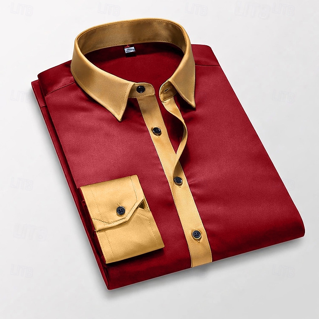 Homens Camisa Social Blusa de cetim Saia camisa de botão Camisa de formatura Côr Sólida Casamento Formal Preto Branco Vinho Azul Marinha Manga Longa Aberto para a Lateral Todas as Estações Roupa de 2026 por $26.99 –P3