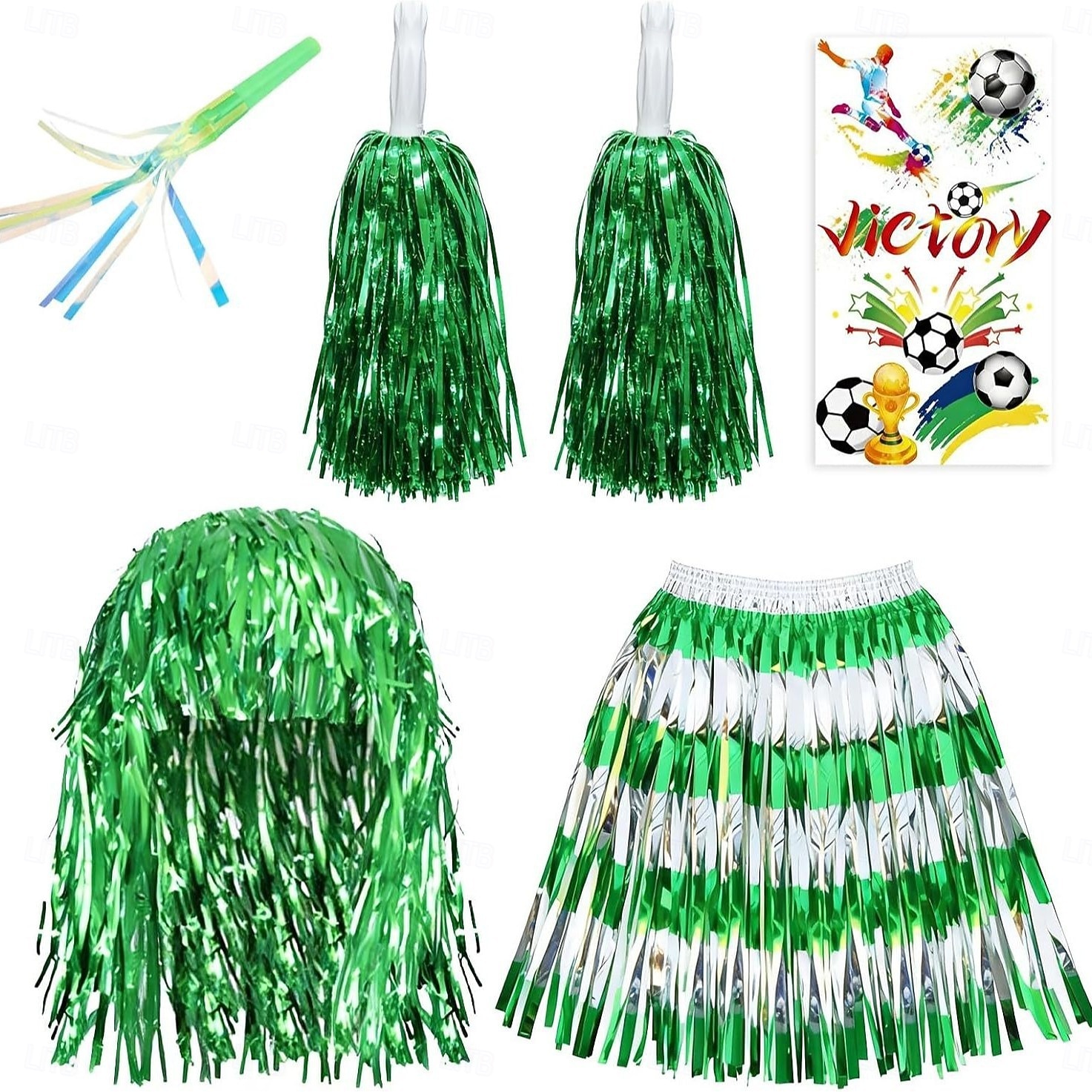 5pcs/set Soccer Summer Global Match Fan Gear Set, Wig Hat with Handheld Cheer Pom Poms, Football Fan Costume Accessories for Game Day Party Sports Events 2026 - $16.99 –P7