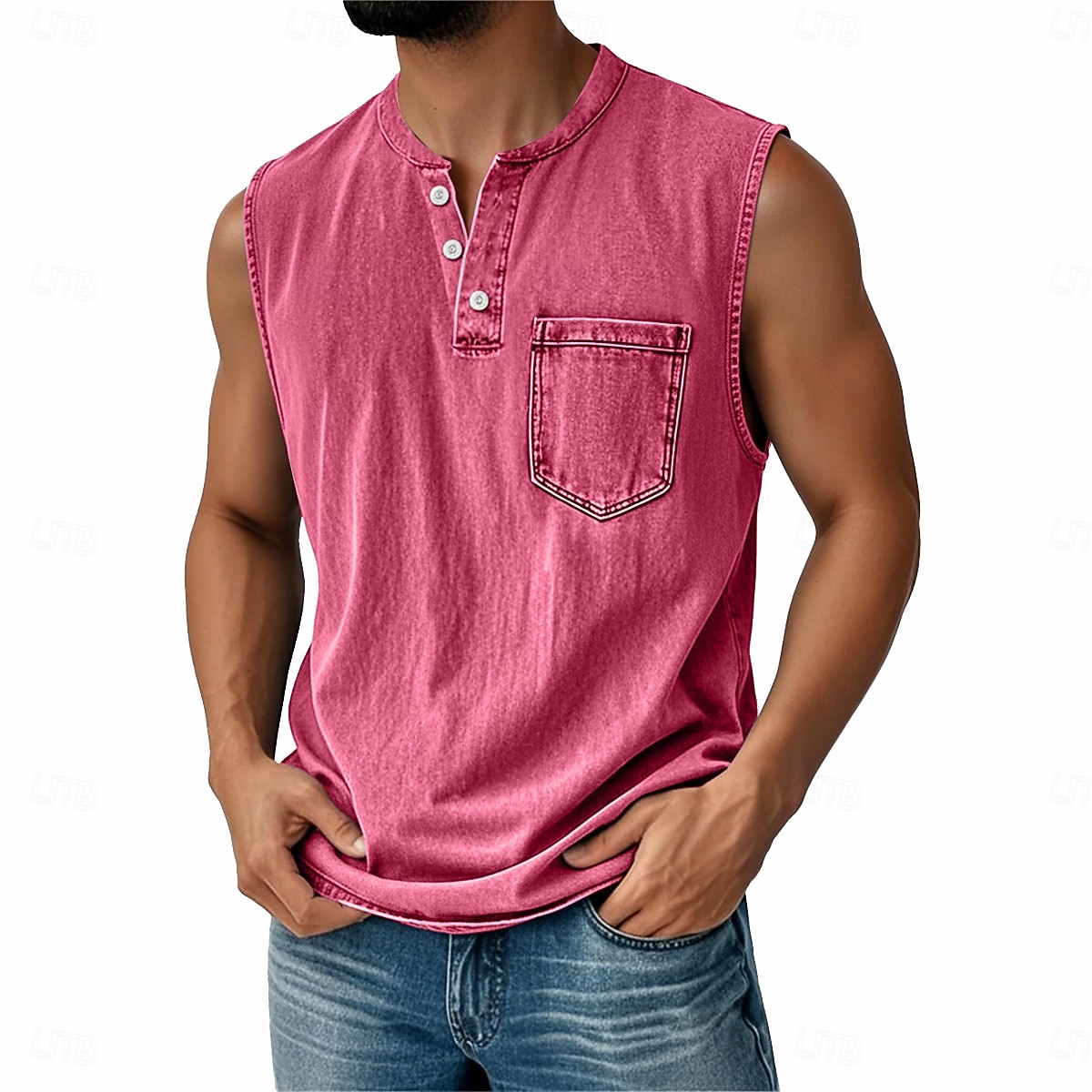 Ανδρικό vintage γιλέκο 100% βαμβάκι, αμάνικο πουκάμισο Henley, καλοκαιρινό, φθινόπωρο, απλό, σχεδιαστής μόδας, κλασικό, διακοπές, δρόμος, μαύρο, ροζ, μπλε, μπλουζάκι για άνδρες 2026 - $25.99 –P3