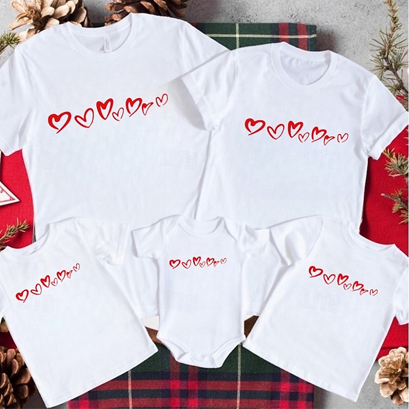Family T shirt Tops Heart Casual Print Black White Short Sleeve Active Matching Outfits 2026 - $21.99 –P4